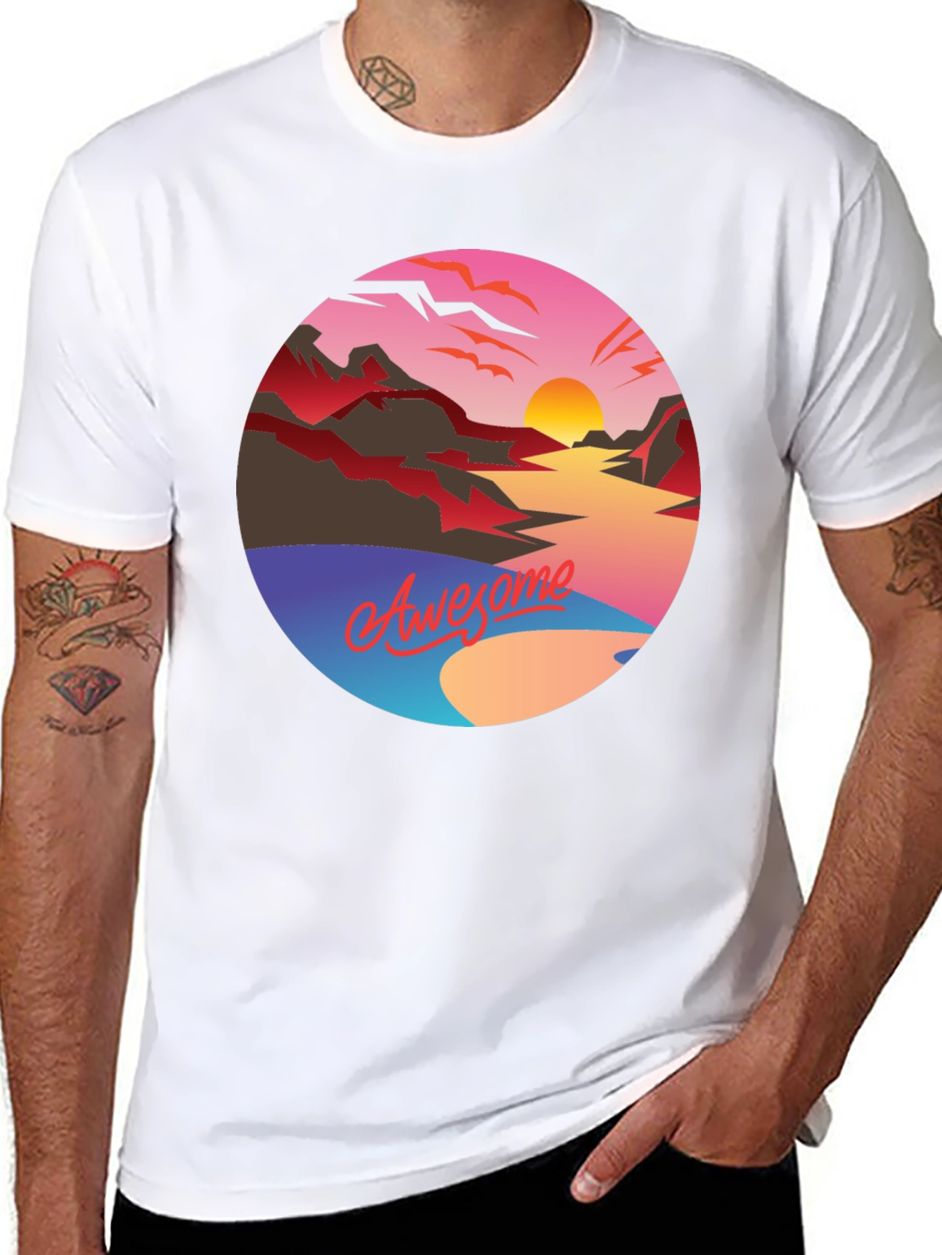 Awesome Sunset Graphic Tee - Retro Style
