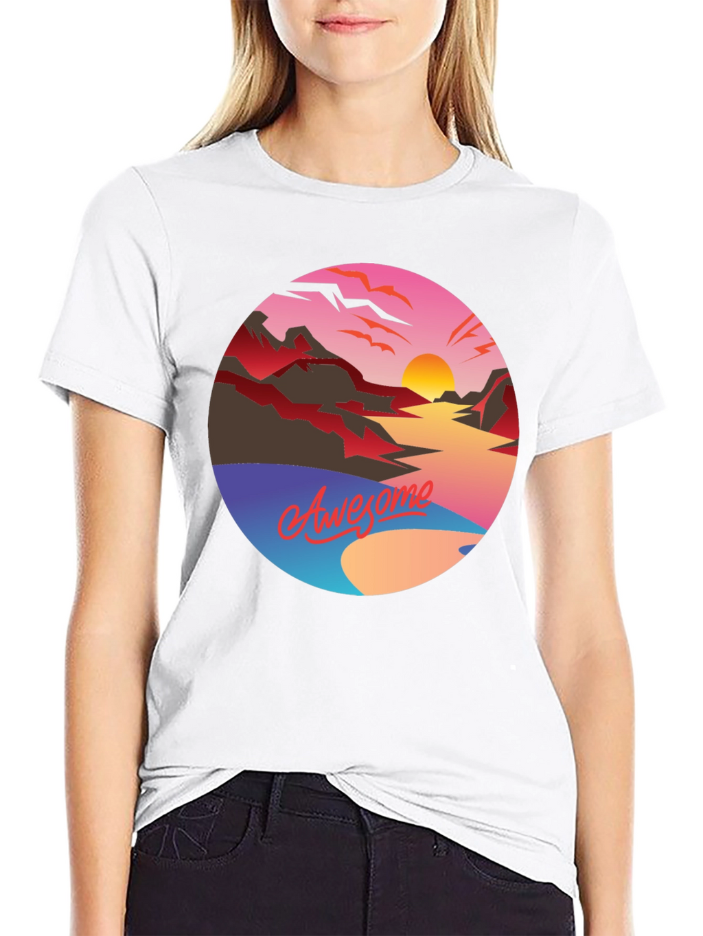 Awesome Sunset Graphic Tee - Retro Style