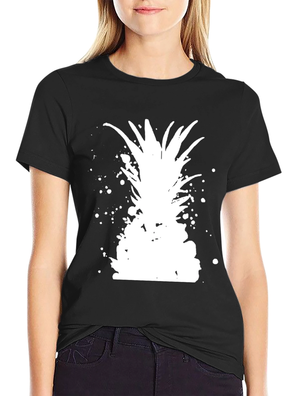Pineapple Splash Graphic Tee - Black Cotton T-Shirt