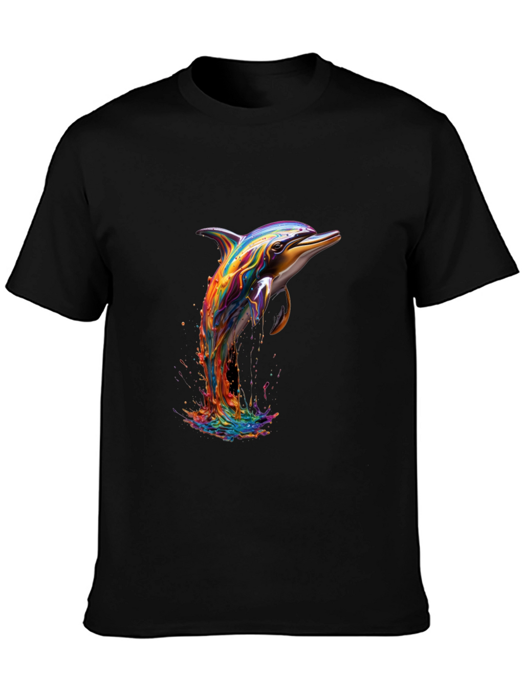 Rainbow Dolphin Black T-Shirt