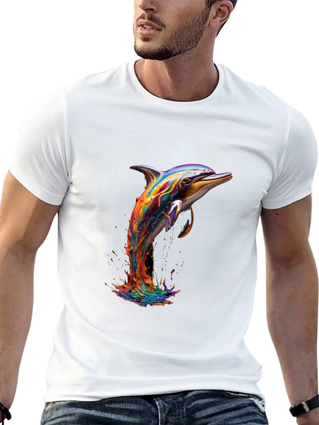 Rainbow Dolphin Black T-Shirt