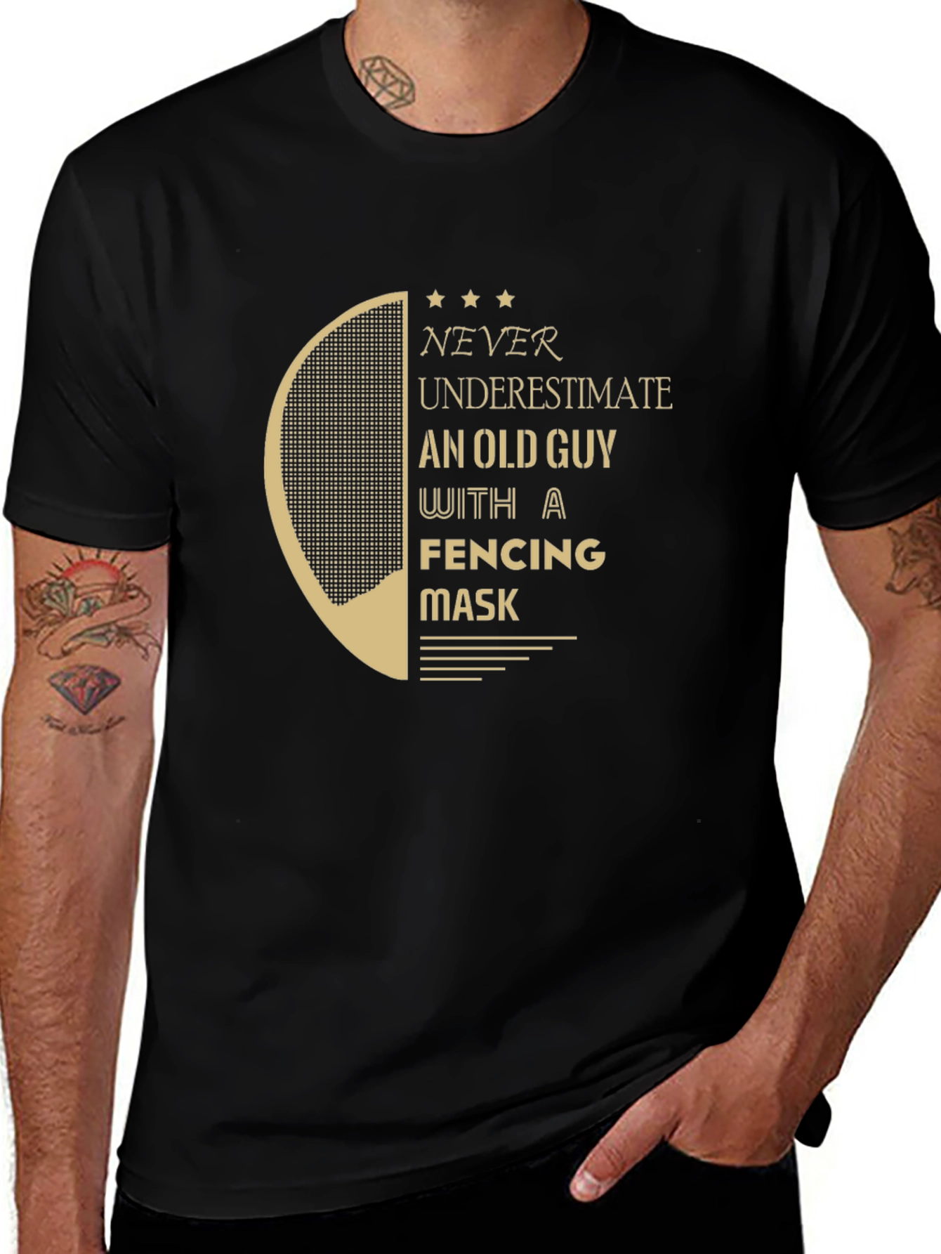 Never Underestimate Fencing Old Guy Black T-Shirt