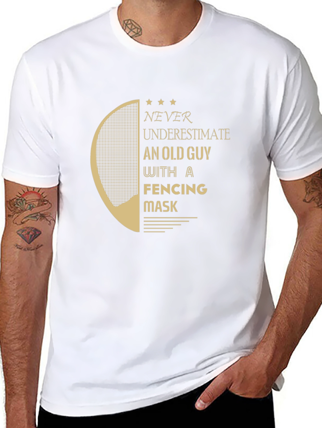 Never Underestimate Fencing Old Guy Black T-Shirt