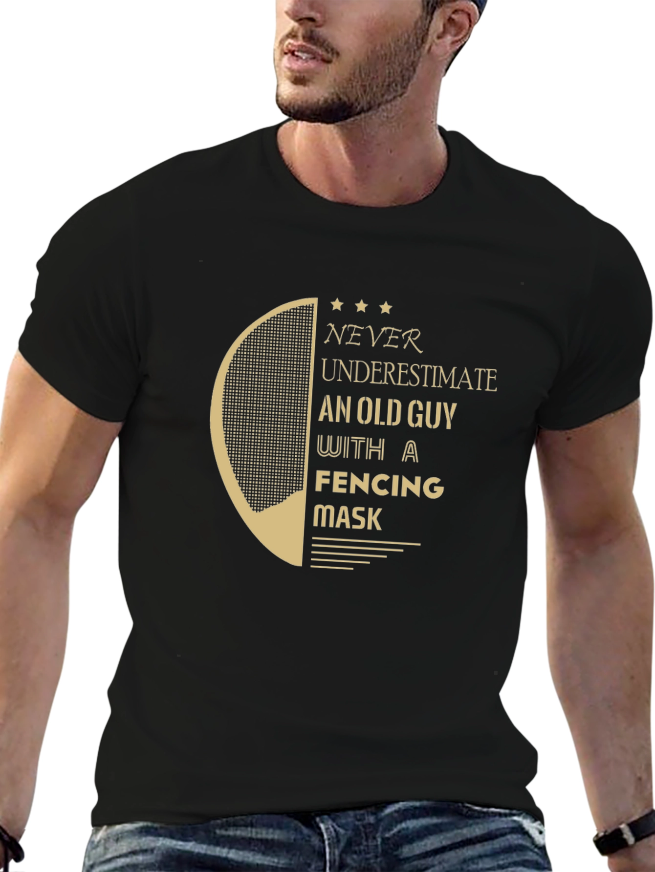 Never Underestimate Fencing Old Guy Black T-Shirt