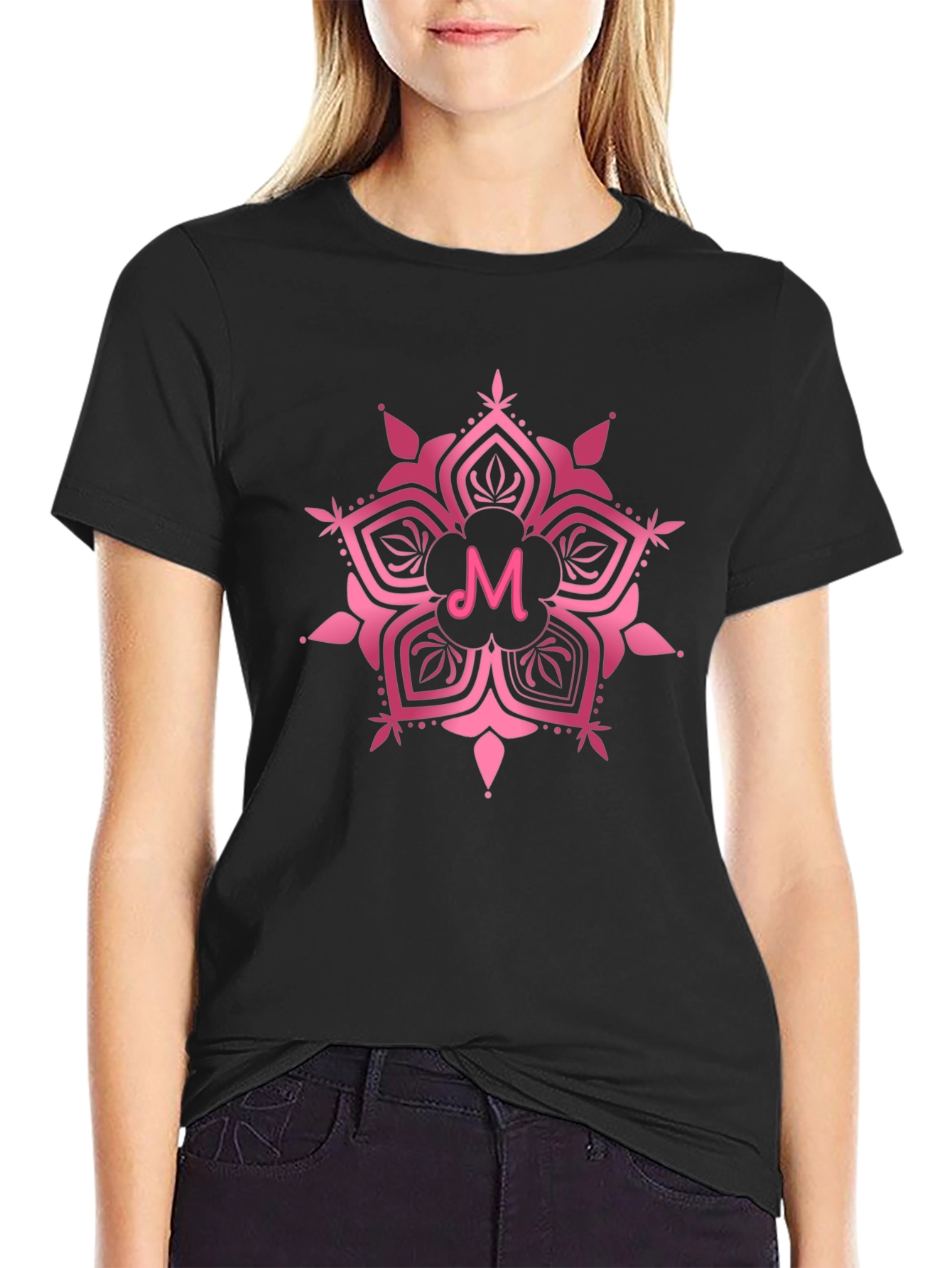 Pink Mandala M Letter T-Shirt