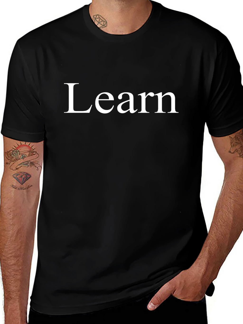 Learn White Text Black T-Shirt