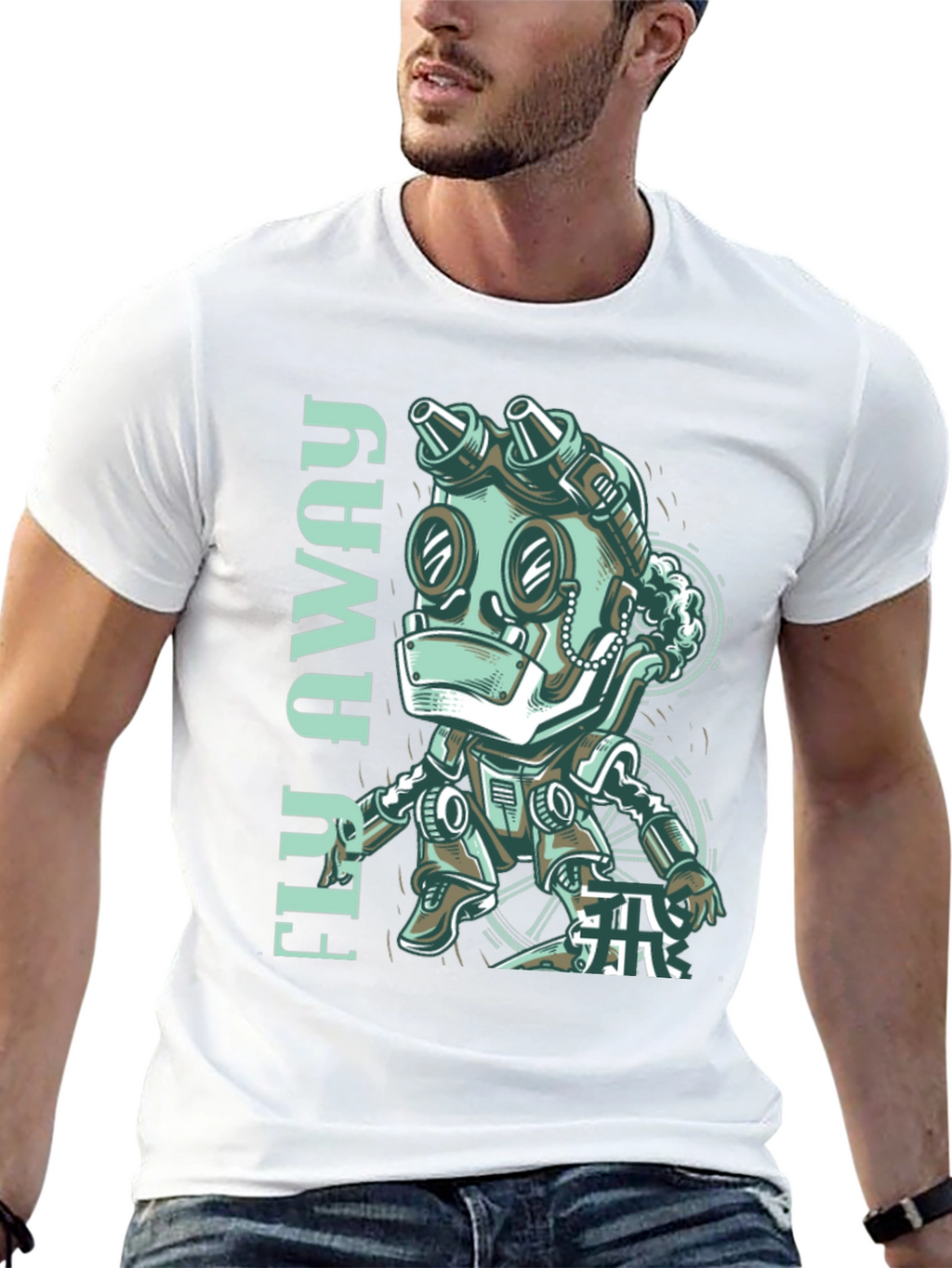 Fly Away Robot Graphic Tee - Black