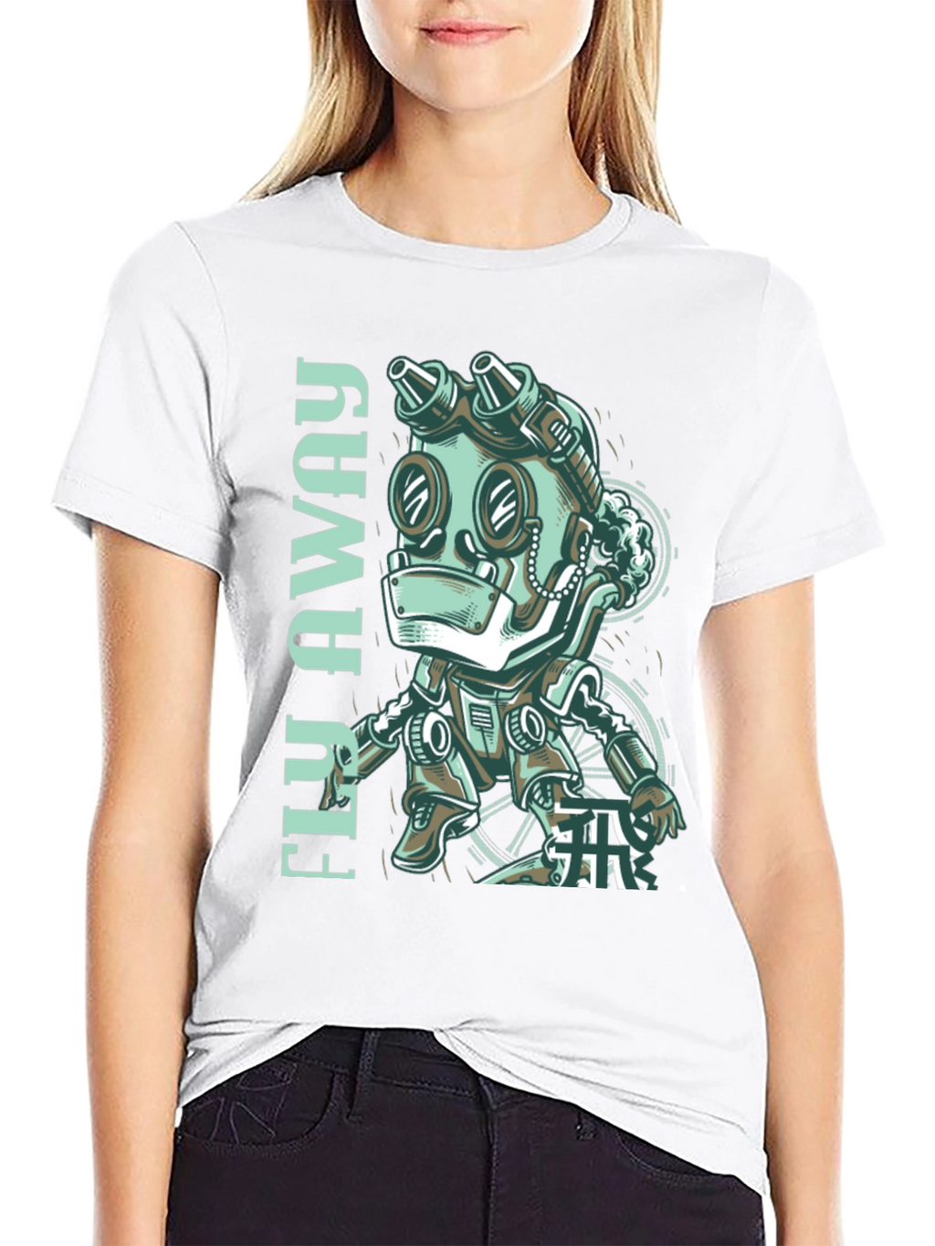 Fly Away Robot Graphic Tee - Black