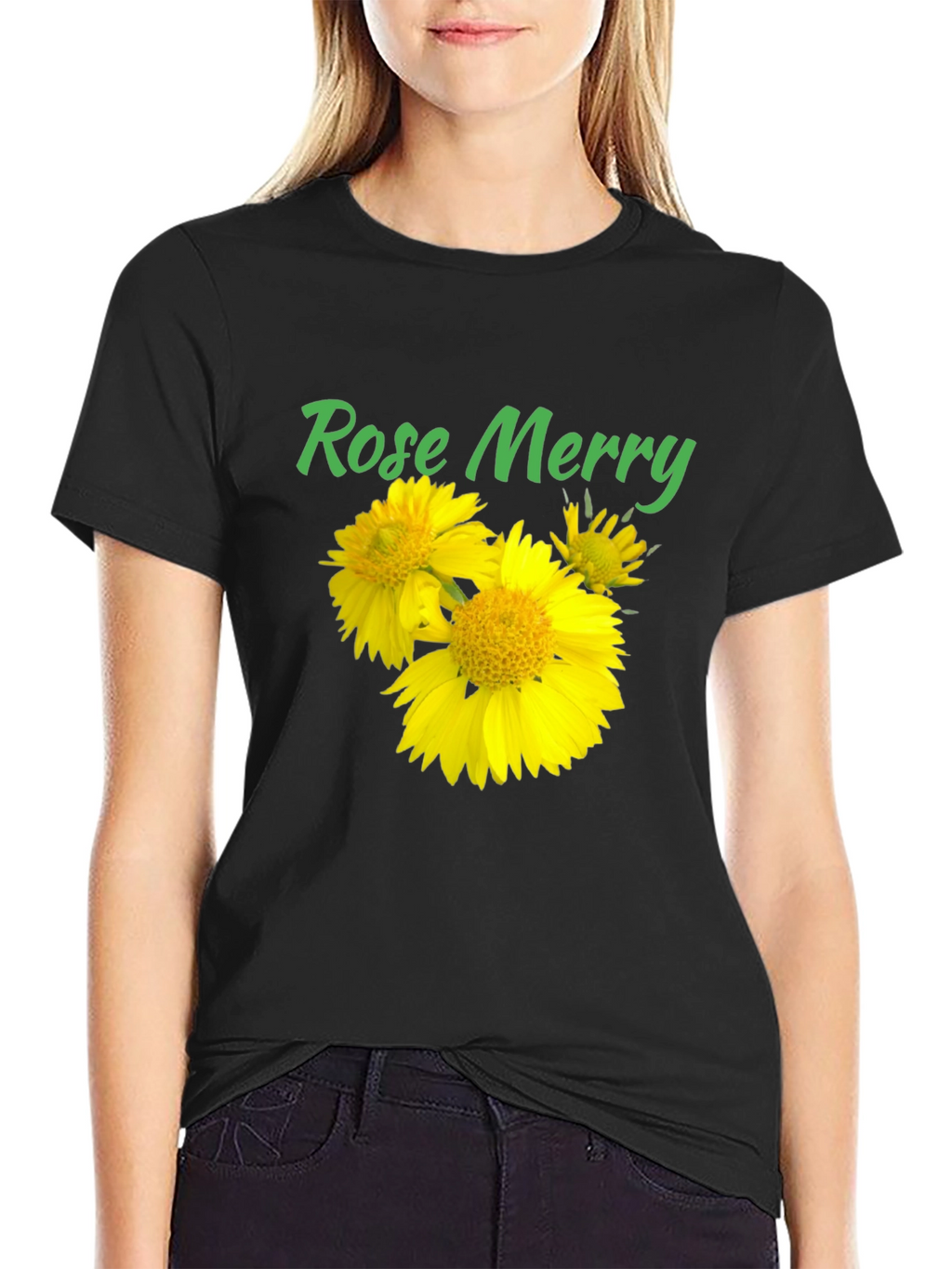 Rose Merry Sunflower Graphic Black T-Shirt