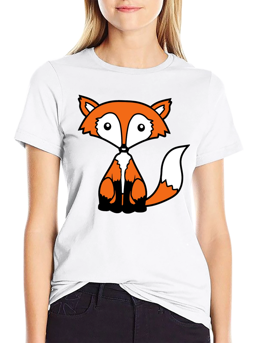 Fox Graphic Black T-Shirt - Cute Cartoon Animal Design