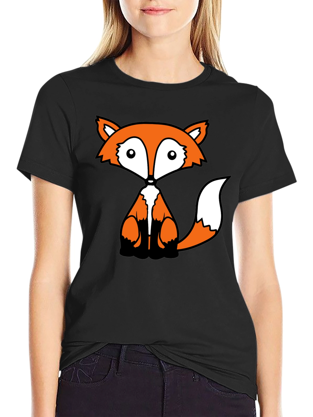 Fox Graphic Black T-Shirt - Cute Cartoon Animal Design
