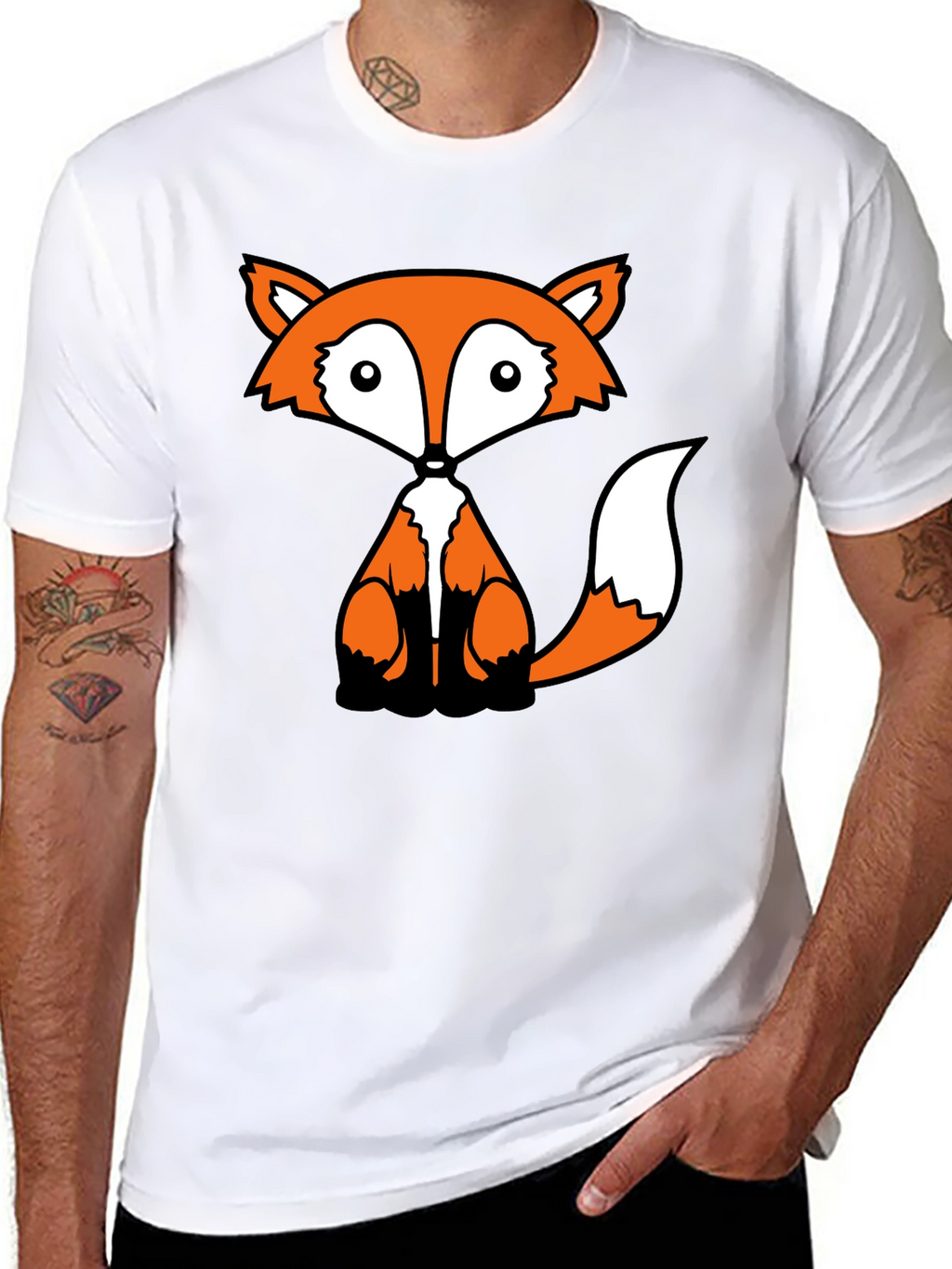 Fox Graphic Black T-Shirt - Cute Cartoon Animal Design