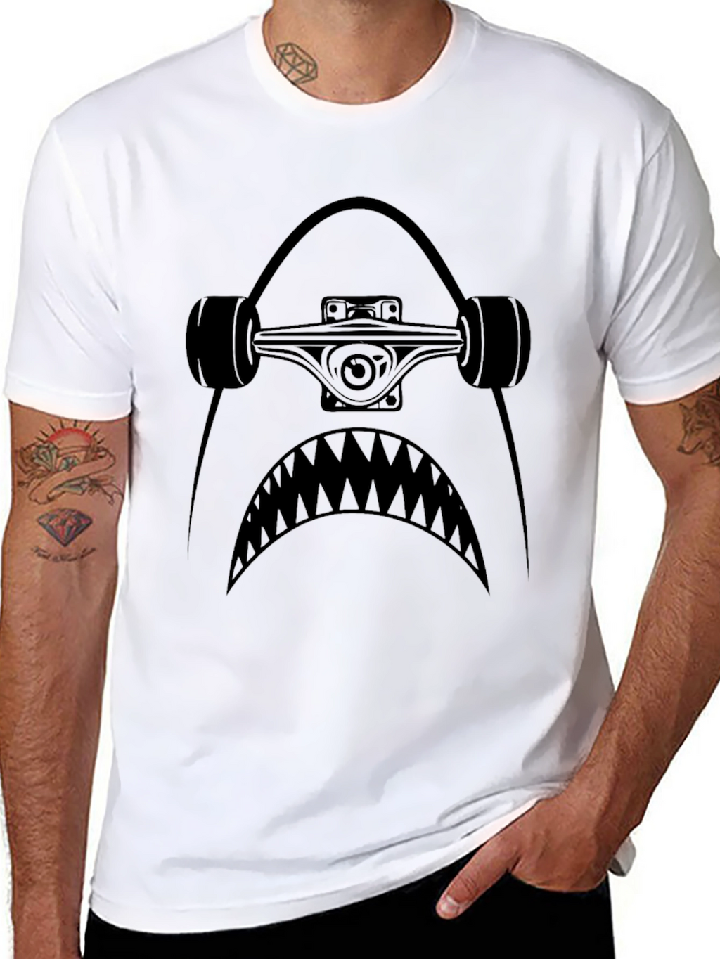Shark Skateboard Black Graphic Tee