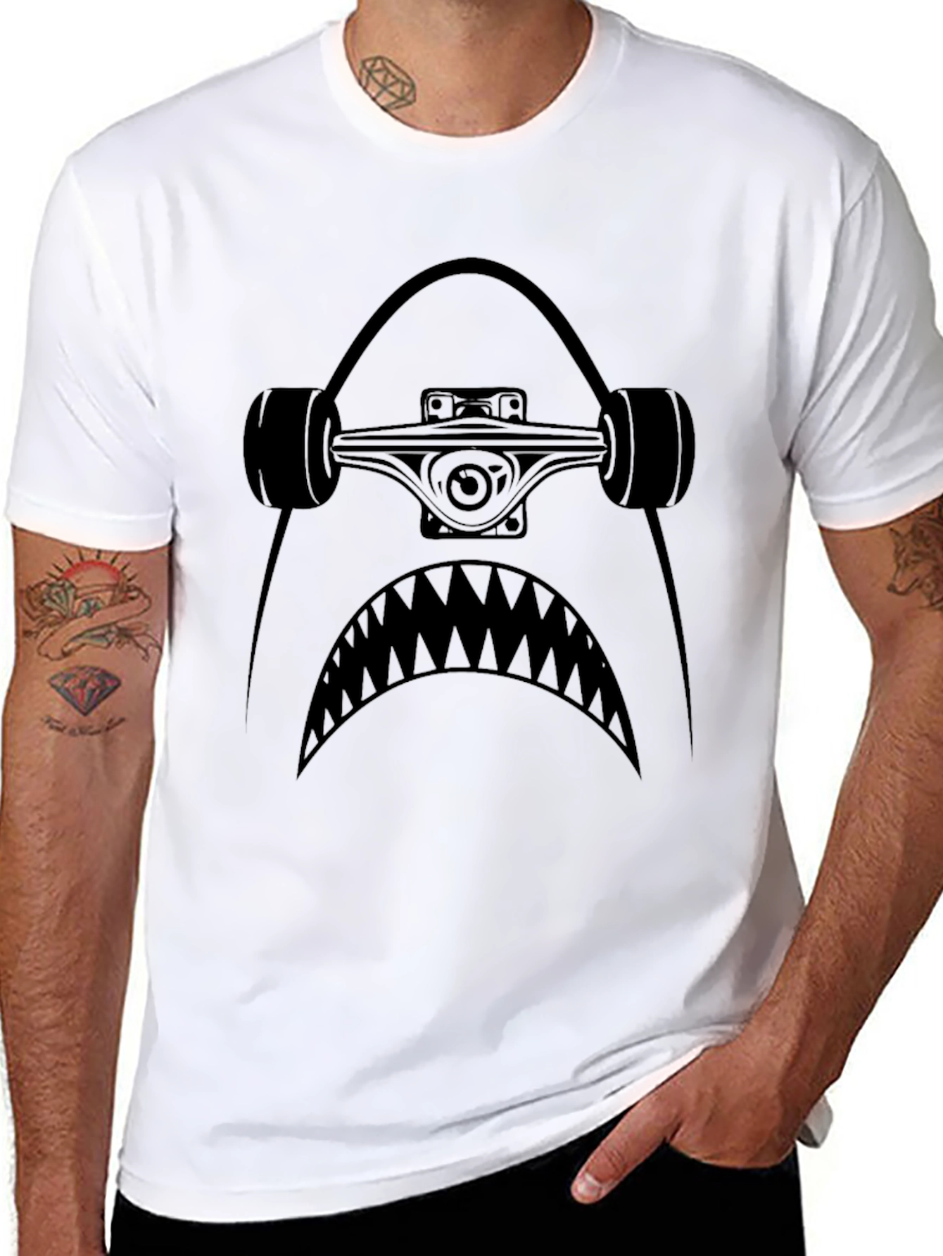 Shark Skateboard Black Graphic Tee