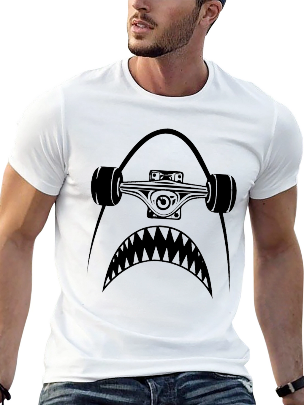 Shark Skateboard Black Graphic Tee