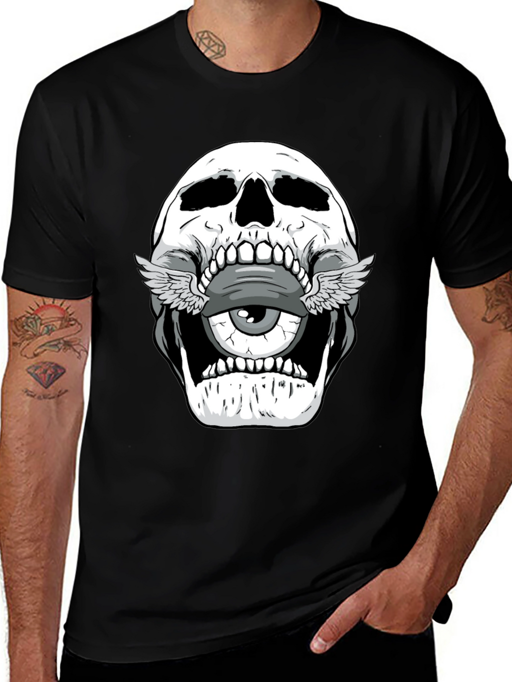 Skull with Eye Graphic T-Shirt - Mens Black Tee