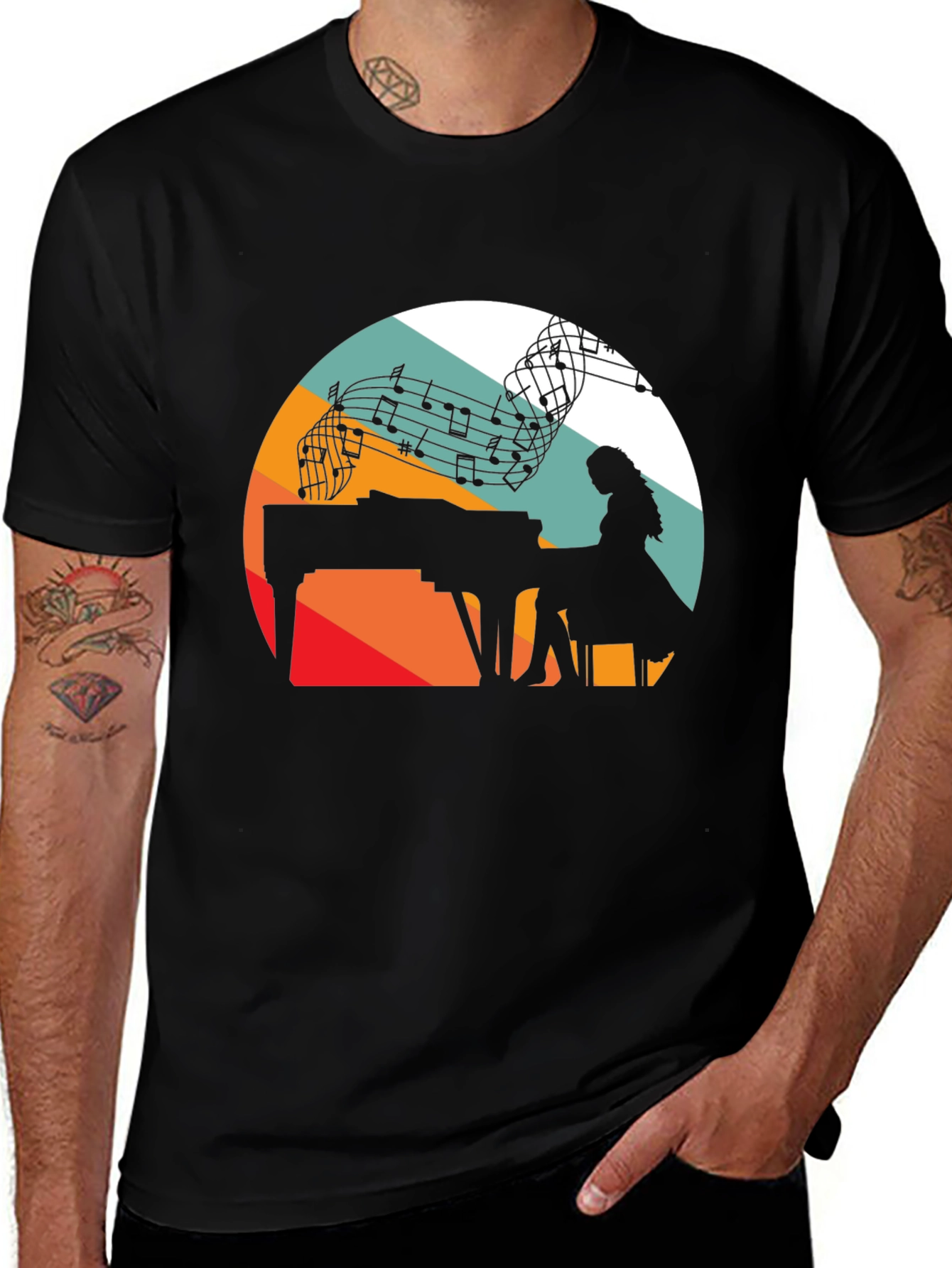 Piano Player Silhouette Graphic Tee