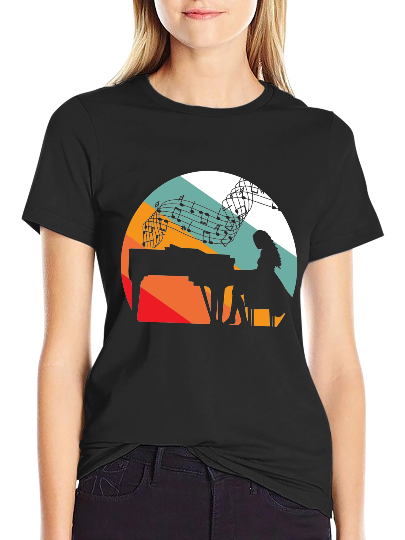 Piano Player Silhouette Graphic Tee