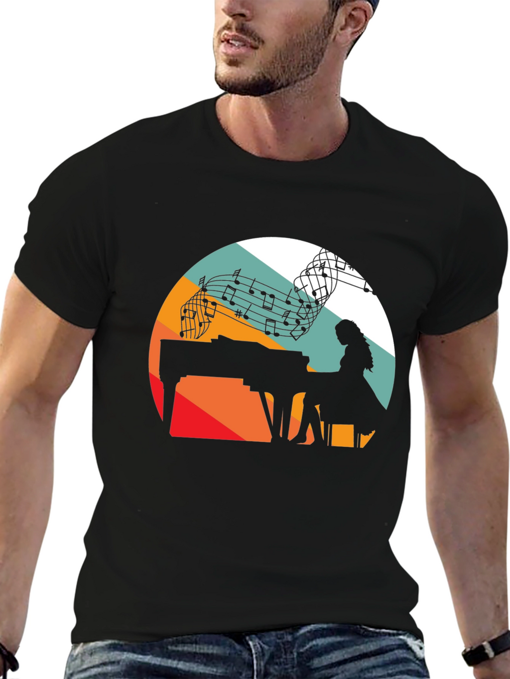 Piano Player Silhouette Graphic Tee