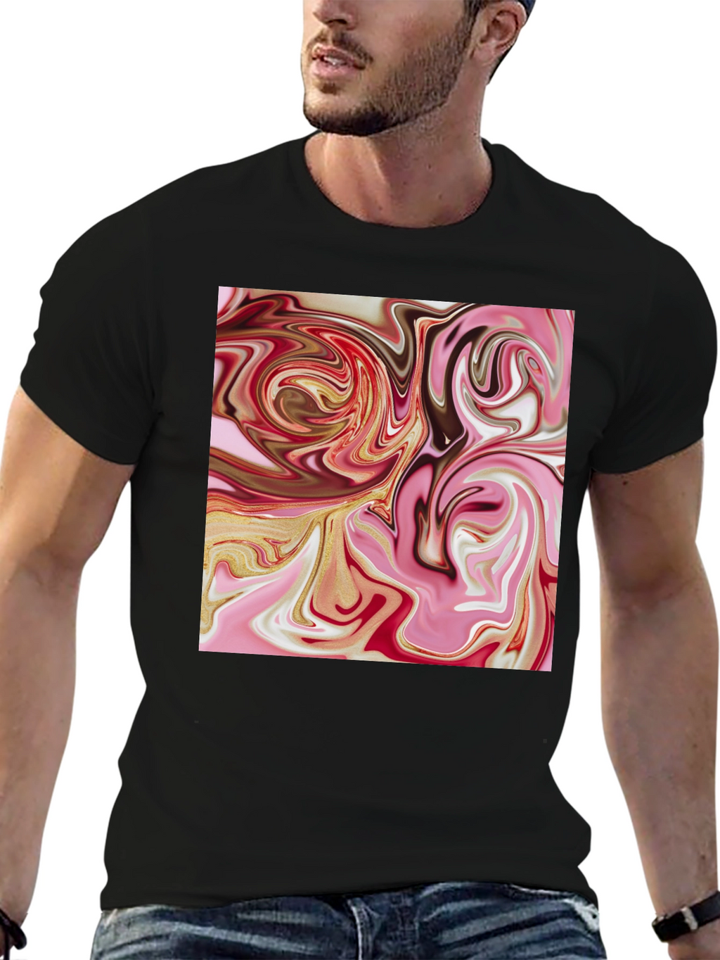 Abstract Swirl Graphic Tee - Black