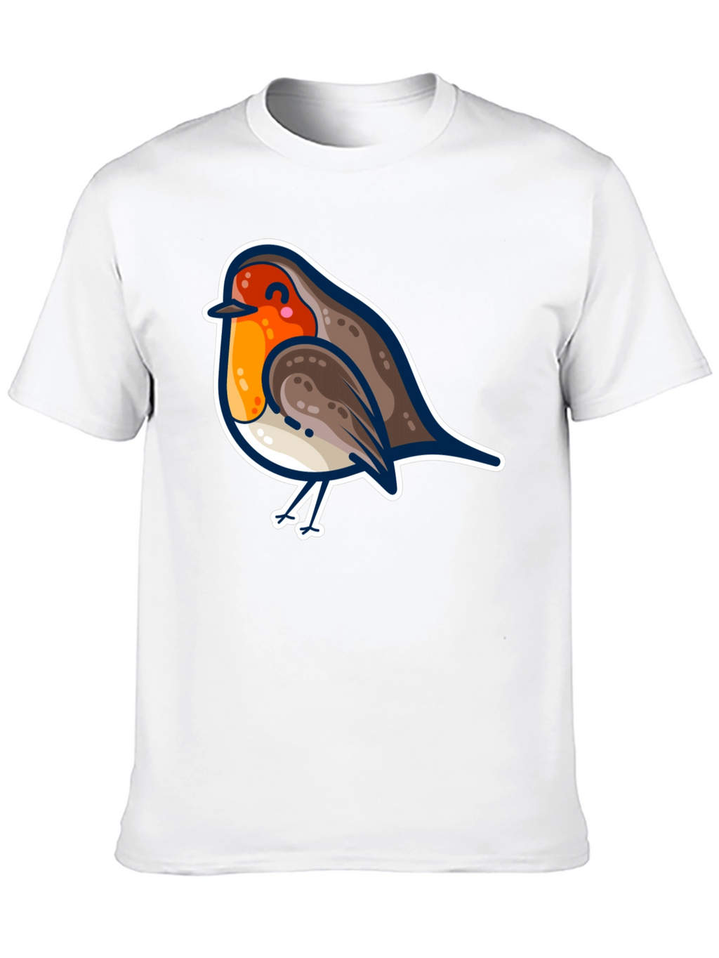 Cute Robin Bird Graphic Tee - Black Cotton T-Shirt