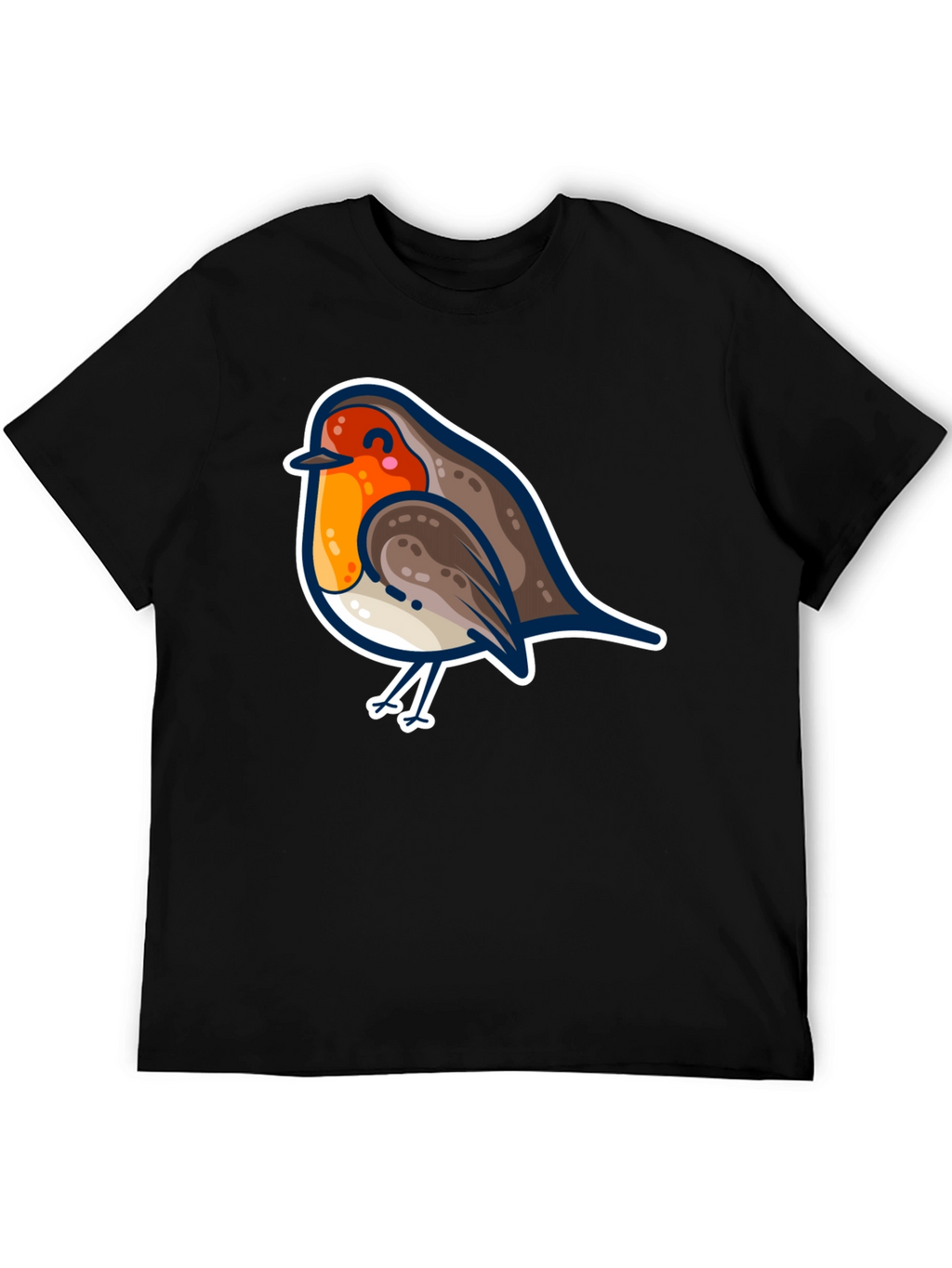 Cute Robin Bird Graphic Tee - Black Cotton T-Shirt