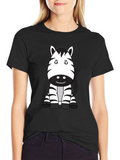 Cute Zebra Cartoon Black T-Shirt