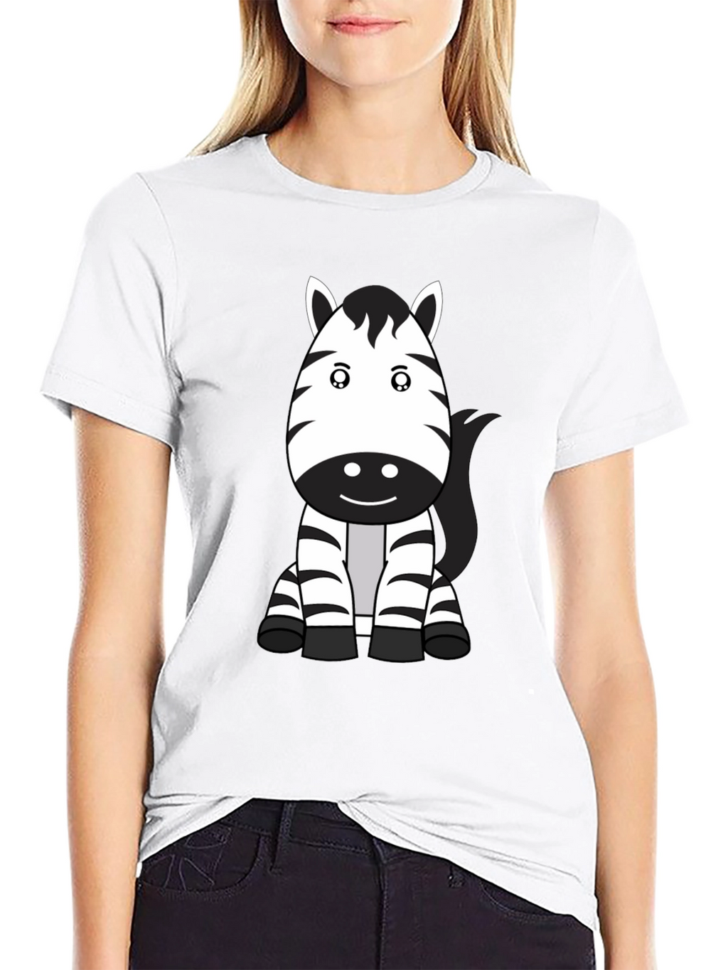 Cute Zebra Cartoon Black T-Shirt