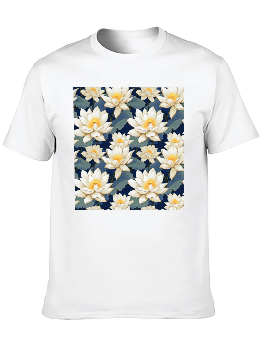 Floral Lotus Patterned Black T-Shirt