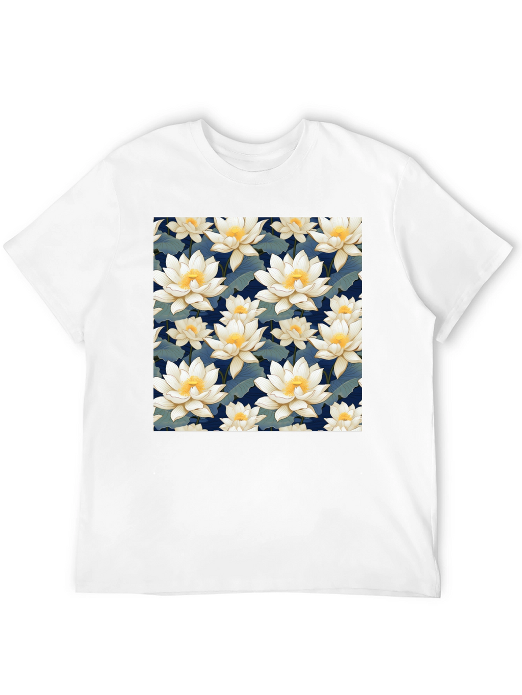 Floral Lotus Patterned Black T-Shirt