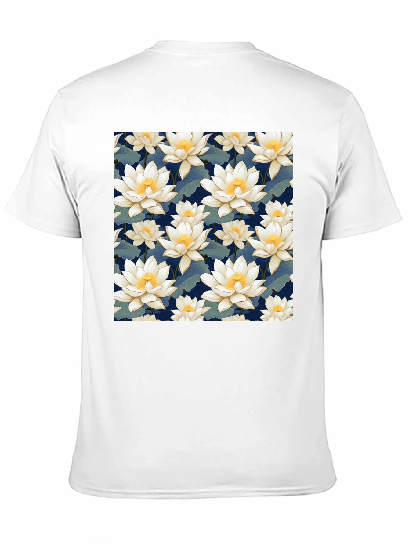 Floral Lotus Patterned Black T-Shirt