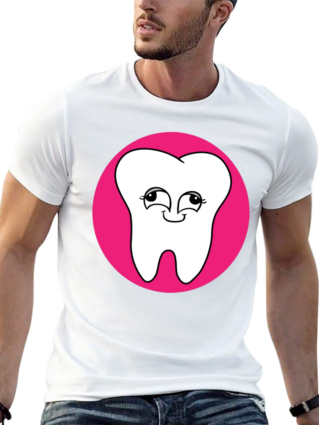 Cute Tooth Graphic Tee - Black Cotton T-Shirt