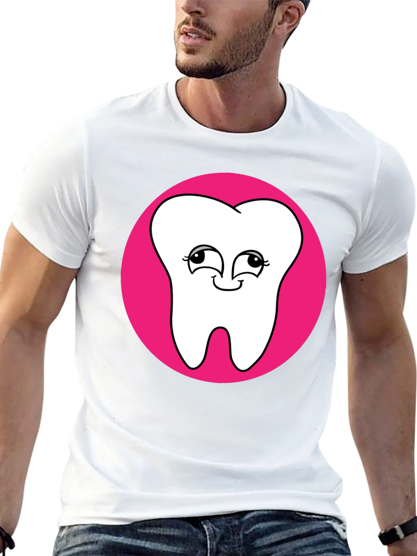 Cute Tooth Graphic Tee - Black Cotton T-Shirt