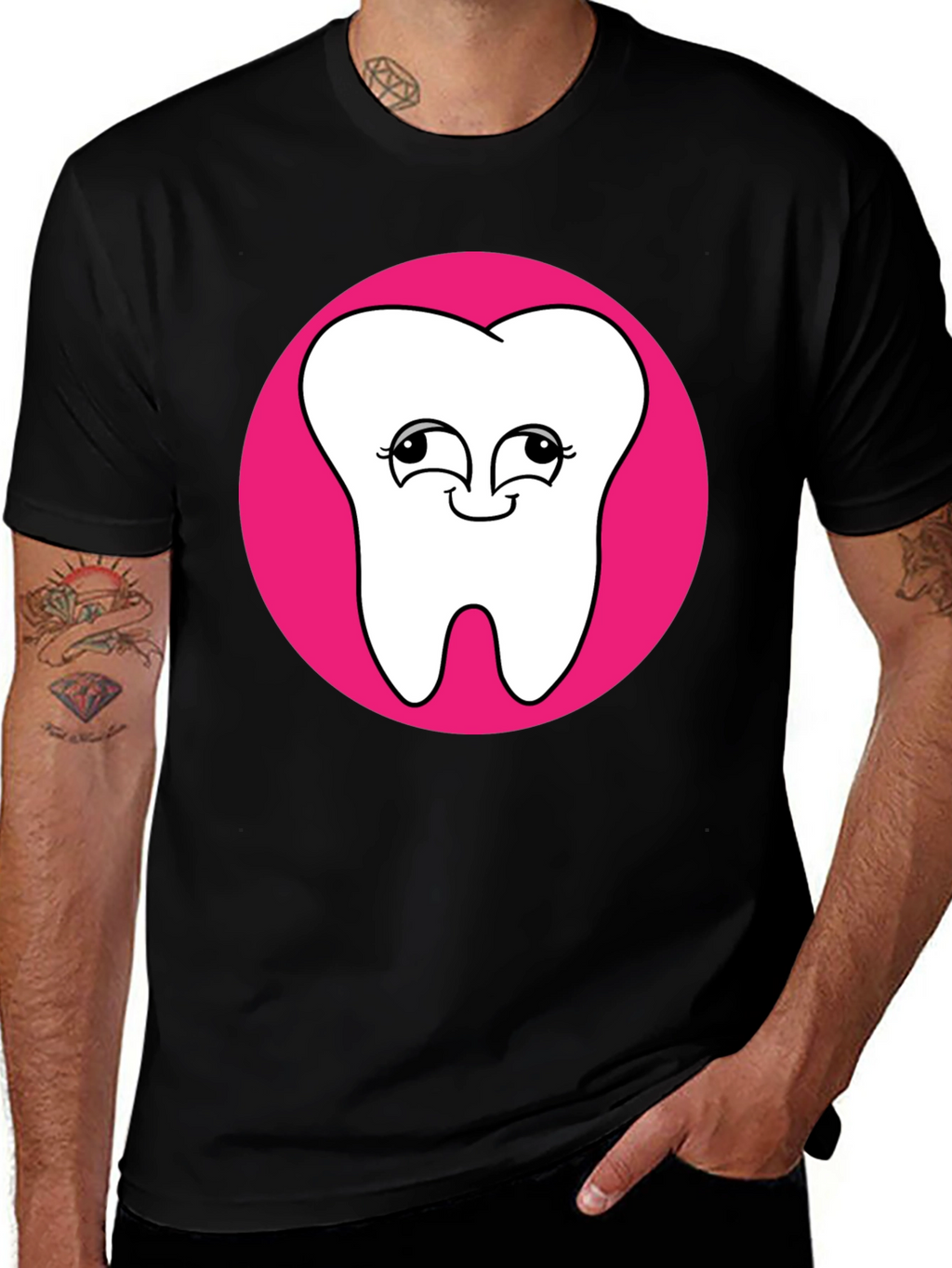 Cute Tooth Graphic Tee - Black Cotton T-Shirt