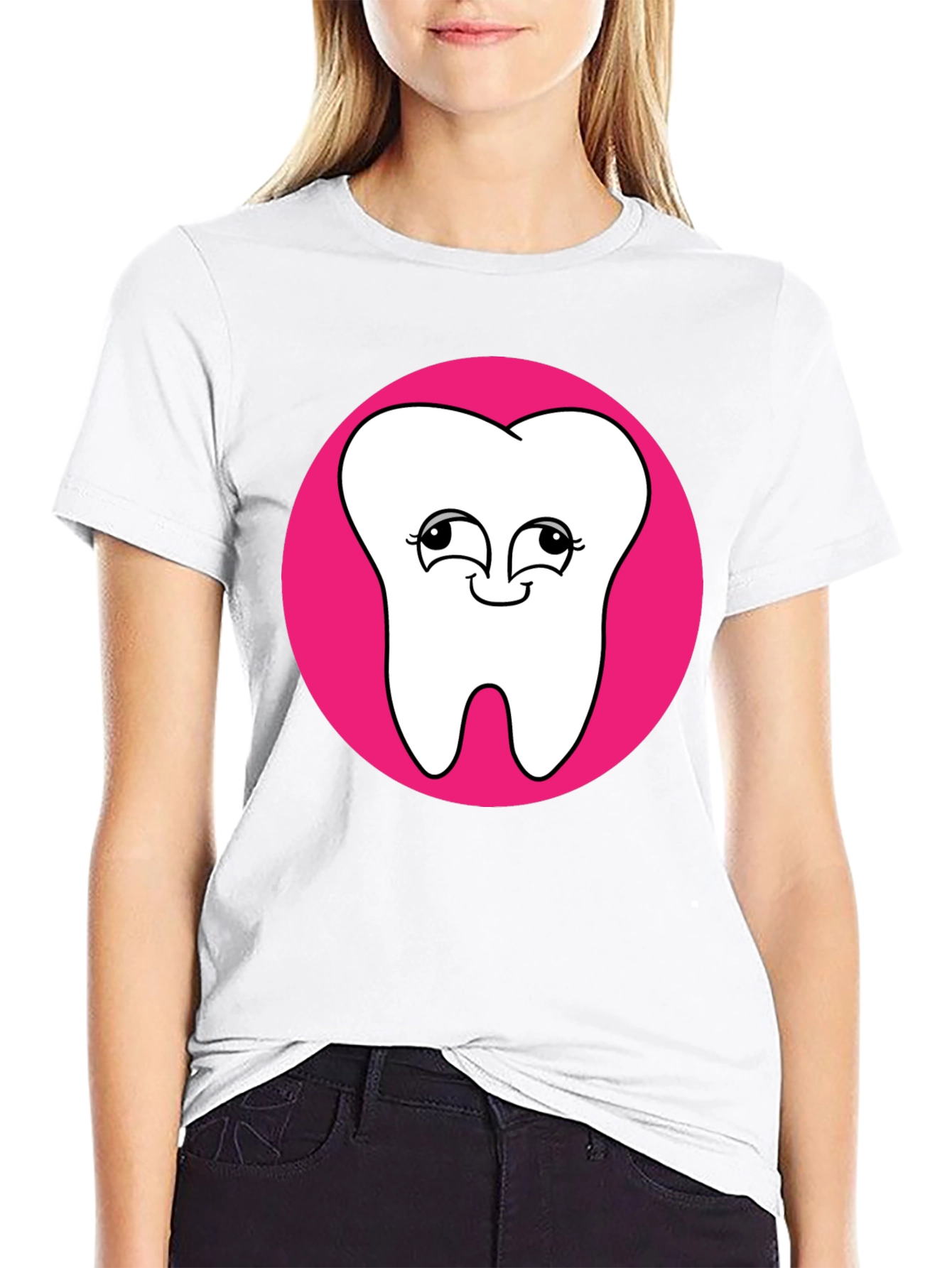 Cute Tooth Graphic Tee - Black Cotton T-Shirt