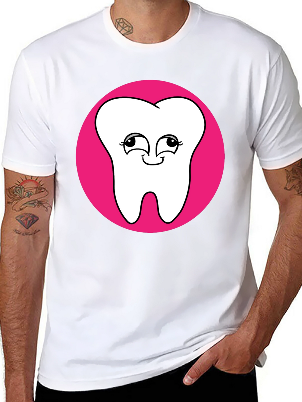 Cute Tooth Graphic Tee - Black Cotton T-Shirt