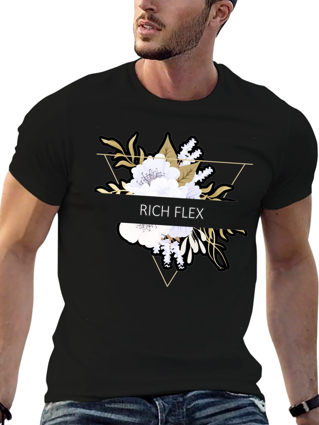Rich Flex Floral Graphic Black T-Shirt