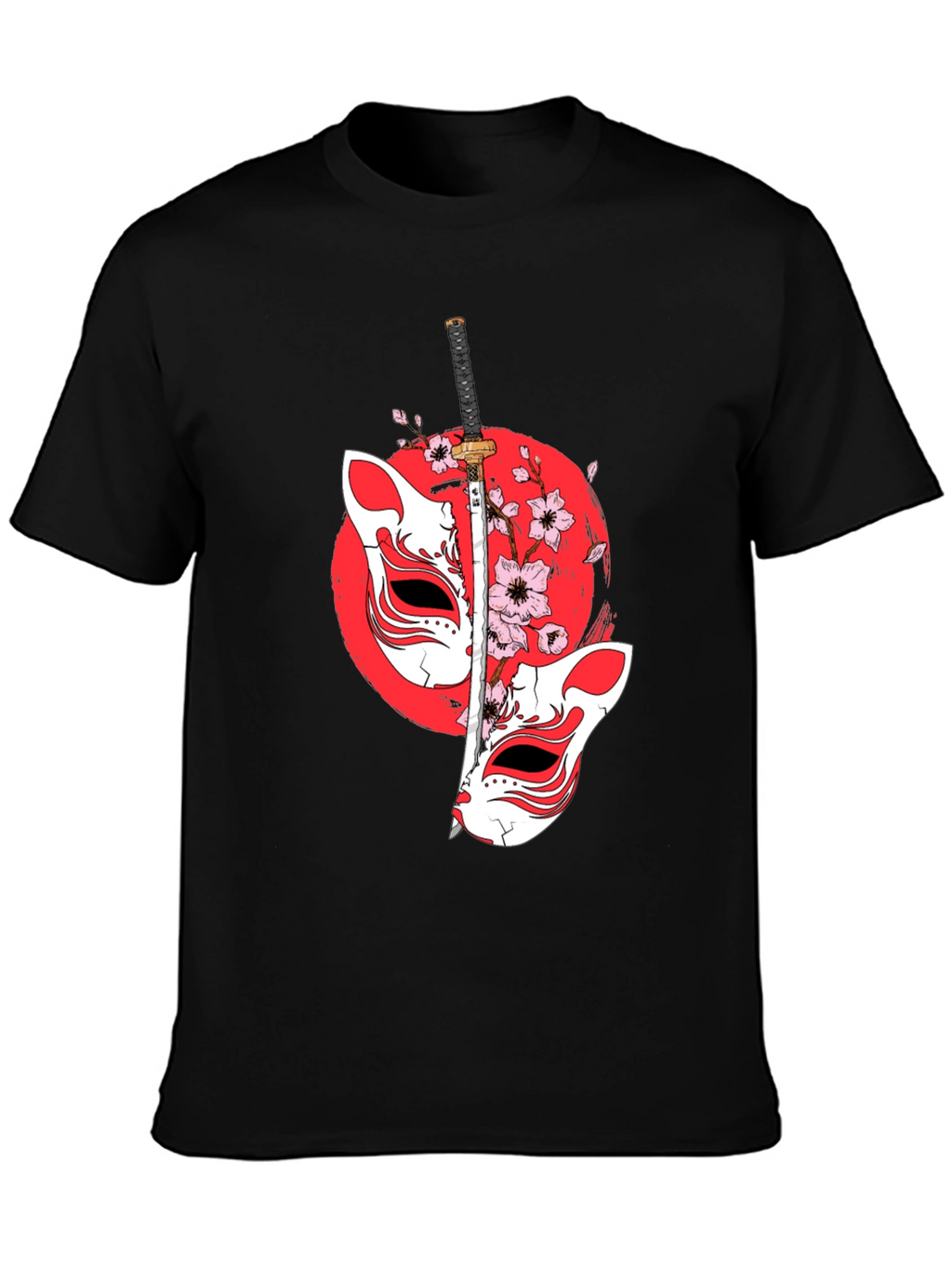 Japanese Fox Mask Katana T-Shirt - Unique Design