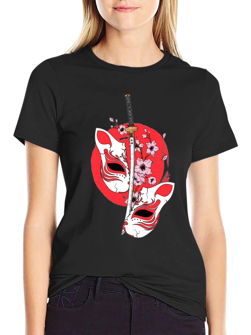 Japanese Fox Mask Katana T-Shirt - Unique Design