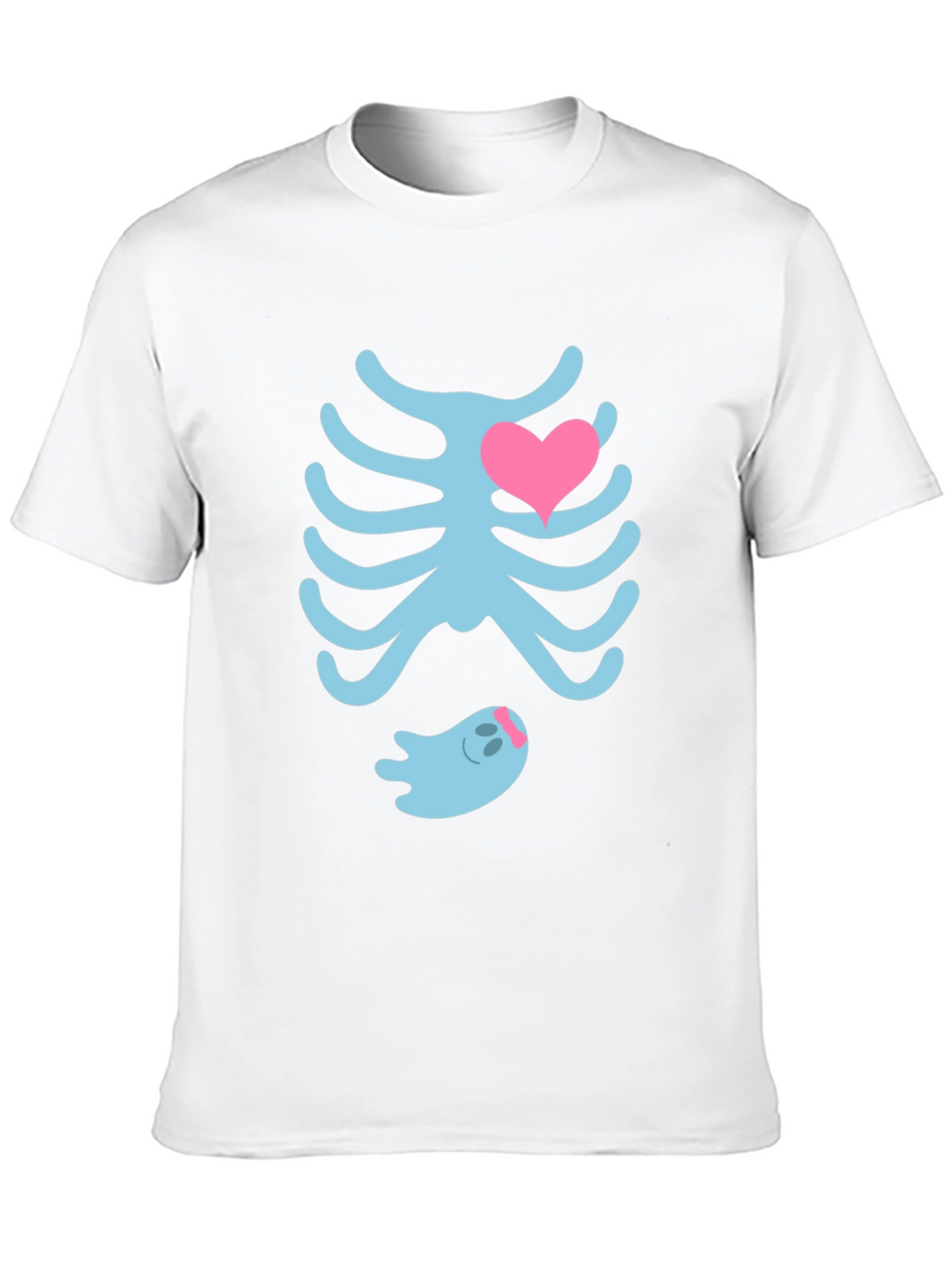 Cute Halloween Maternity T-Shirt: Skeleton Ribs & Ghost