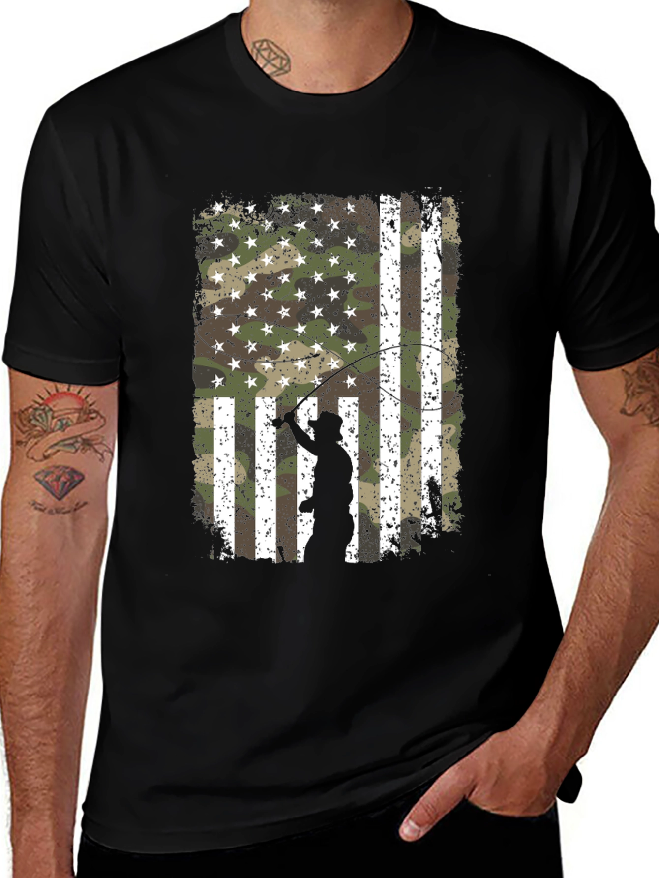 American Flag Camo Fisherman T-Shirt