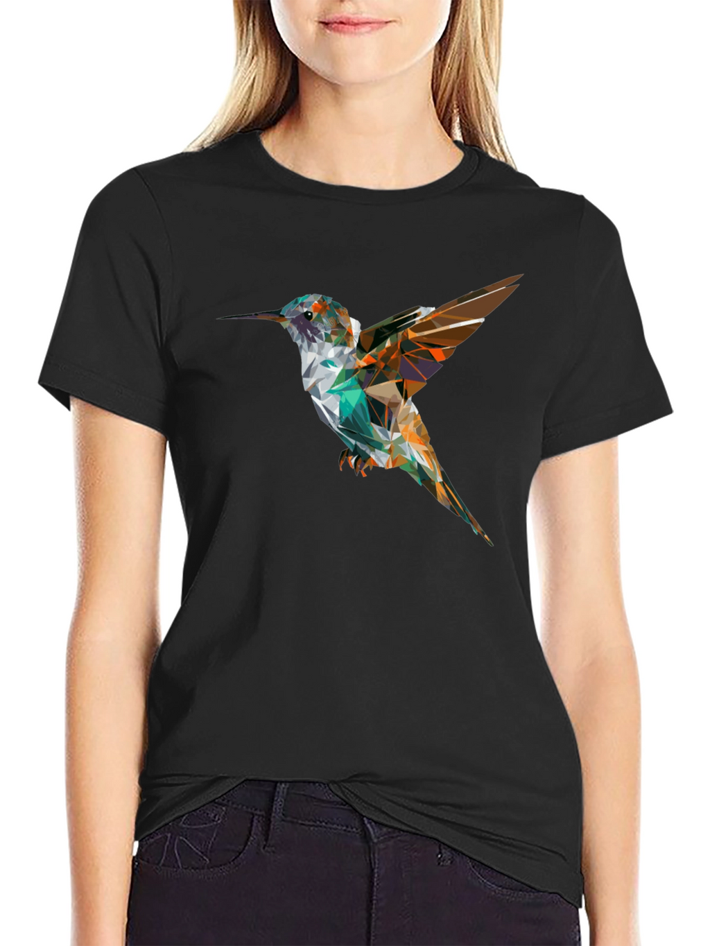 Geometric Hummingbird Black T-Shirt