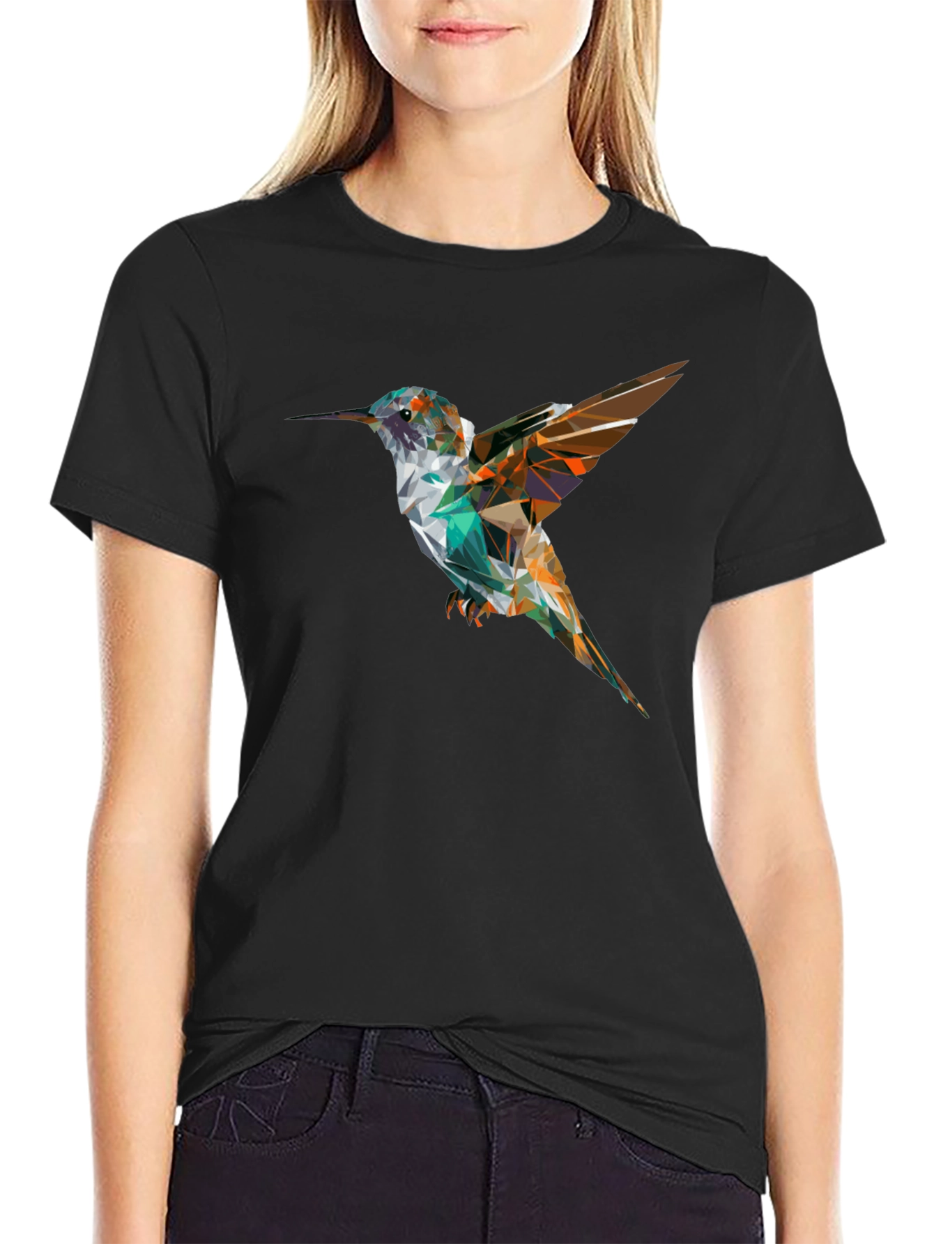 Geometric Hummingbird Black T-Shirt