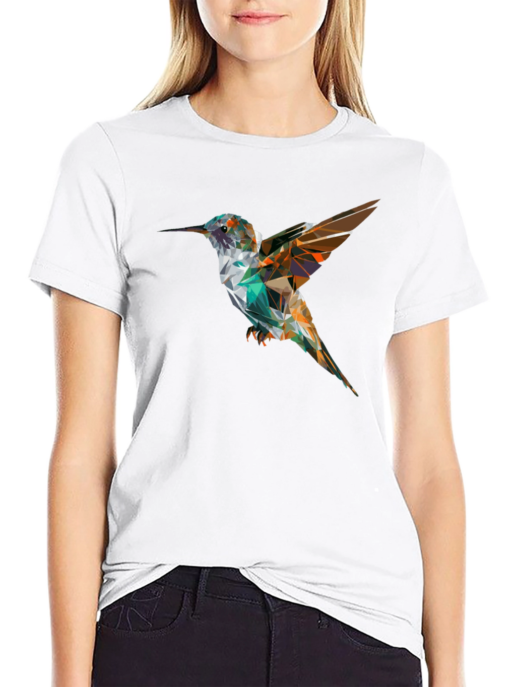 Geometric Hummingbird Black T-Shirt