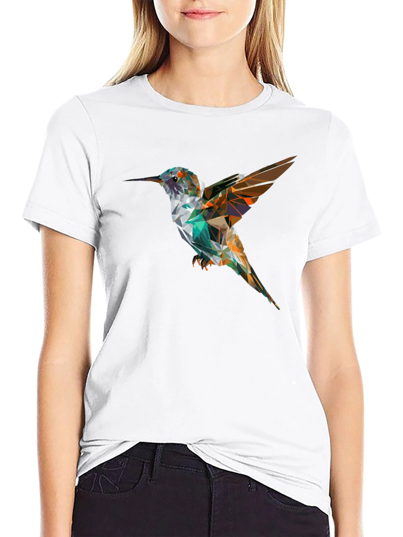 Geometric Hummingbird Black T-Shirt