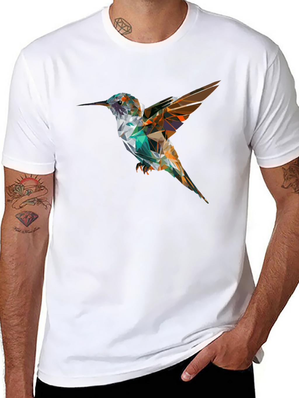 Geometric Hummingbird Black T-Shirt