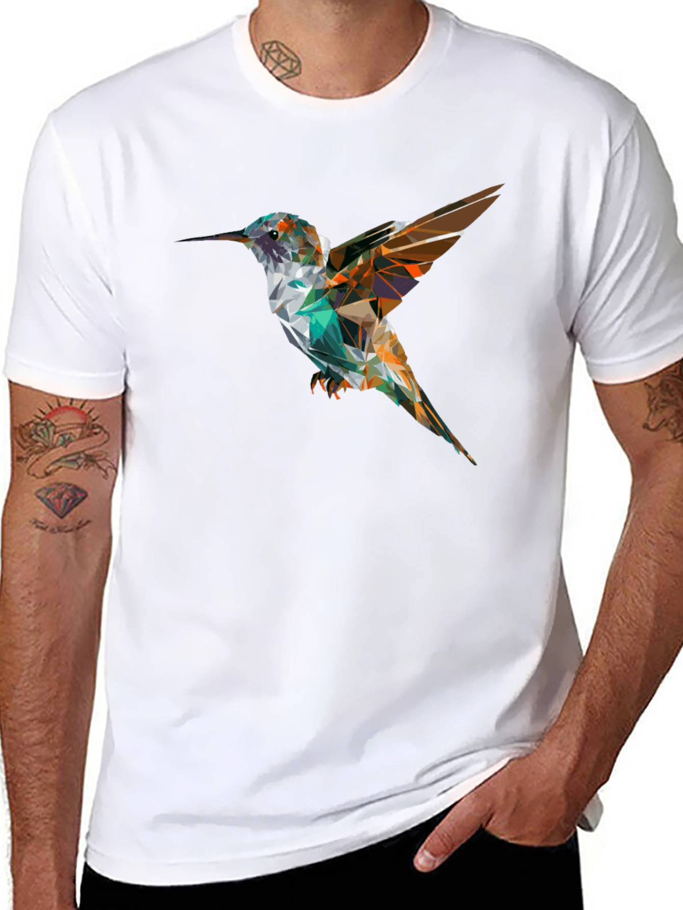 Geometric Hummingbird Black T-Shirt