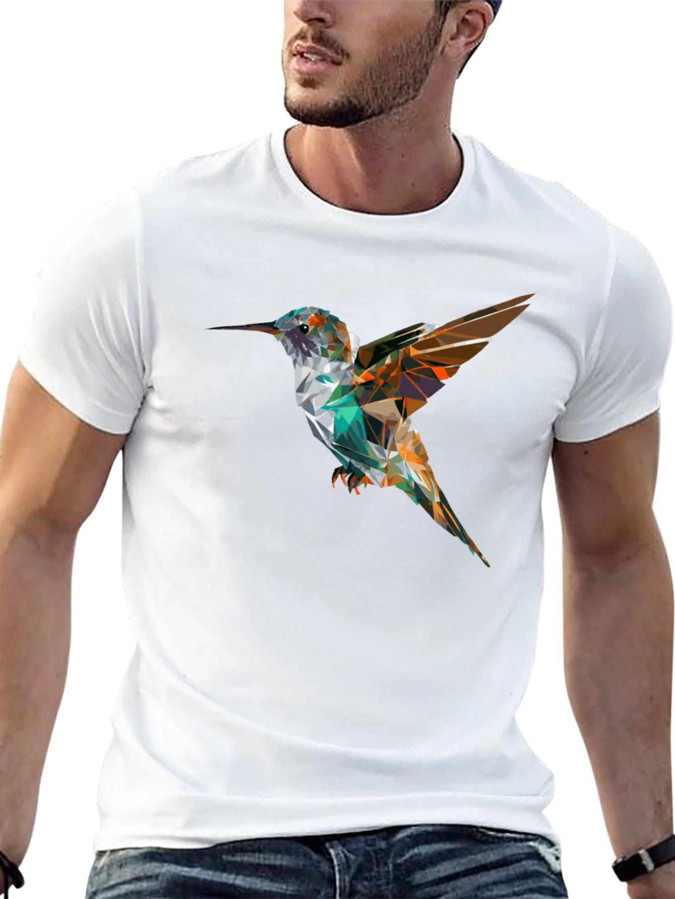 Geometric Hummingbird Black T-Shirt