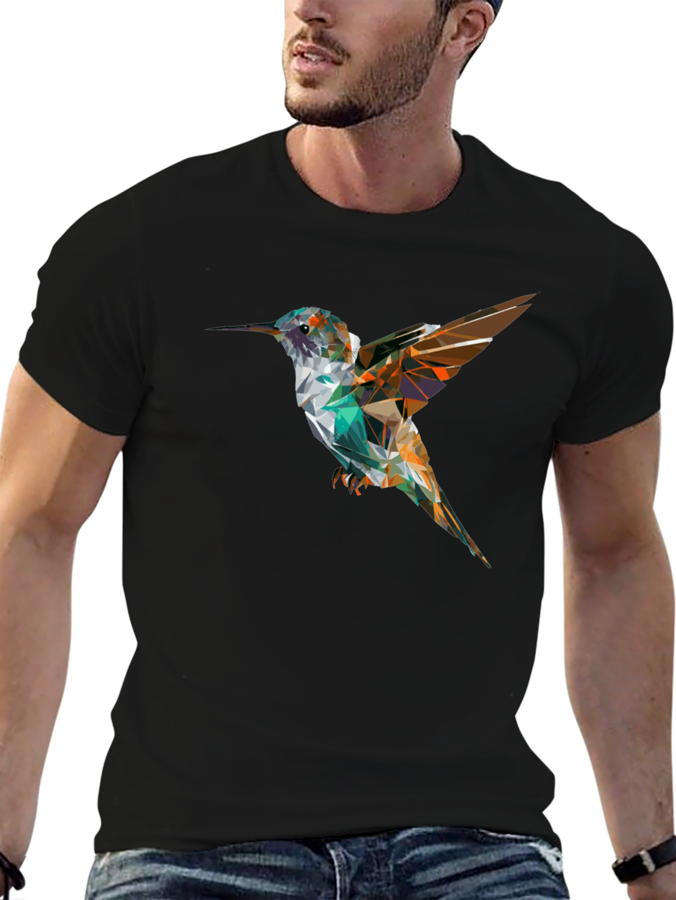 Geometric Hummingbird Black T-Shirt