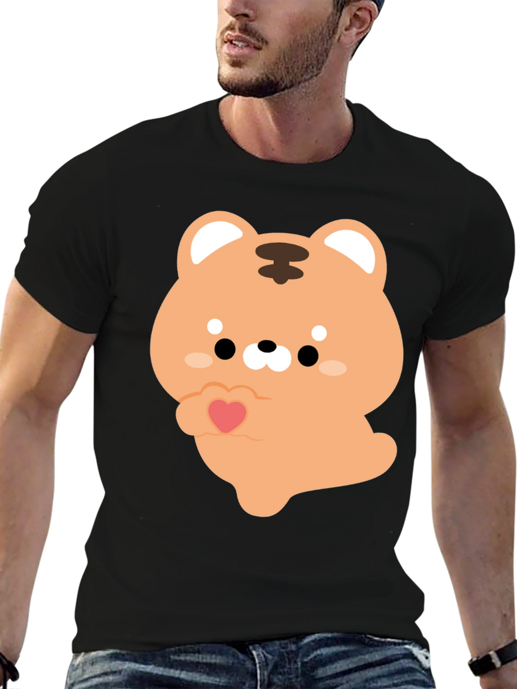 Cute Cartoon Tiger Holding Heart Graphic Tee